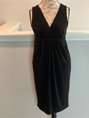 Intrigue Black Faux Wrap Dress Sleeveless Pockets Medium